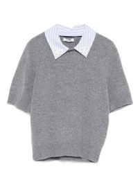 SANDRO striped-collar Top Grey at Farfetch